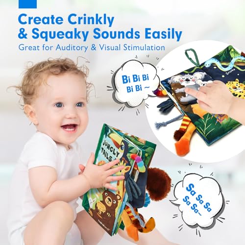 hahaland baby books 0-6 monthsinfant tummy time toy sensory toys 6 to 12 months touch feel book travel toy gifts for boy girl 0-3 month baby shower christmas birthday gifts stocking stuffers single
