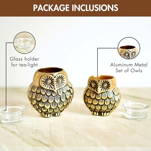 BEHOMA Aluminium Owls with Votives Set of Mother and Child | Statue for Home Decor Tabletop Living Room | Candle Holder Gift Showpiece for Mothers Day, Birthday, Anniversary | Votives Candle Included 4 51ktVQZp9 L