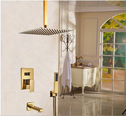 Ensemble de douche 3-ways sortie d'eau en laiton doré Gowe avec fixation plafond