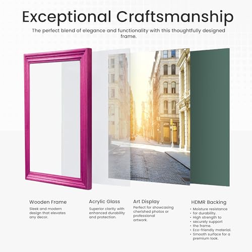 Image of Handmade Wooden Rectangular Photo Frame, 12 X 18 inch Display for Artworks, Pictures and Photos of Your Loved Ones, Best for Home, Office, Wall Decor, Living Room, Bedroom, Pink Robin