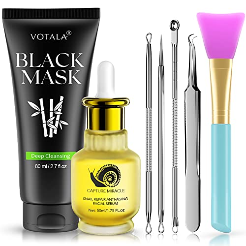 Paradream Blackhead Remover Mask Peel Off Blackhead Mask Face Mask Valuable 4-in-1 Original Snail Repair Facial Serum & 4 Pimple Comedone Extractors & Recyclable Brush (4Packs)