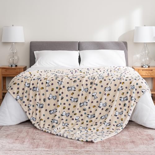 Image of Berkshire Blanket Peanuts VelvetLoft Cute Character Snoopy Plush Blanket,Peanuts Woodstock Snoopy Spring Frolic Large Canvas,King 90 in x 108 in (Official Peanuts Product)