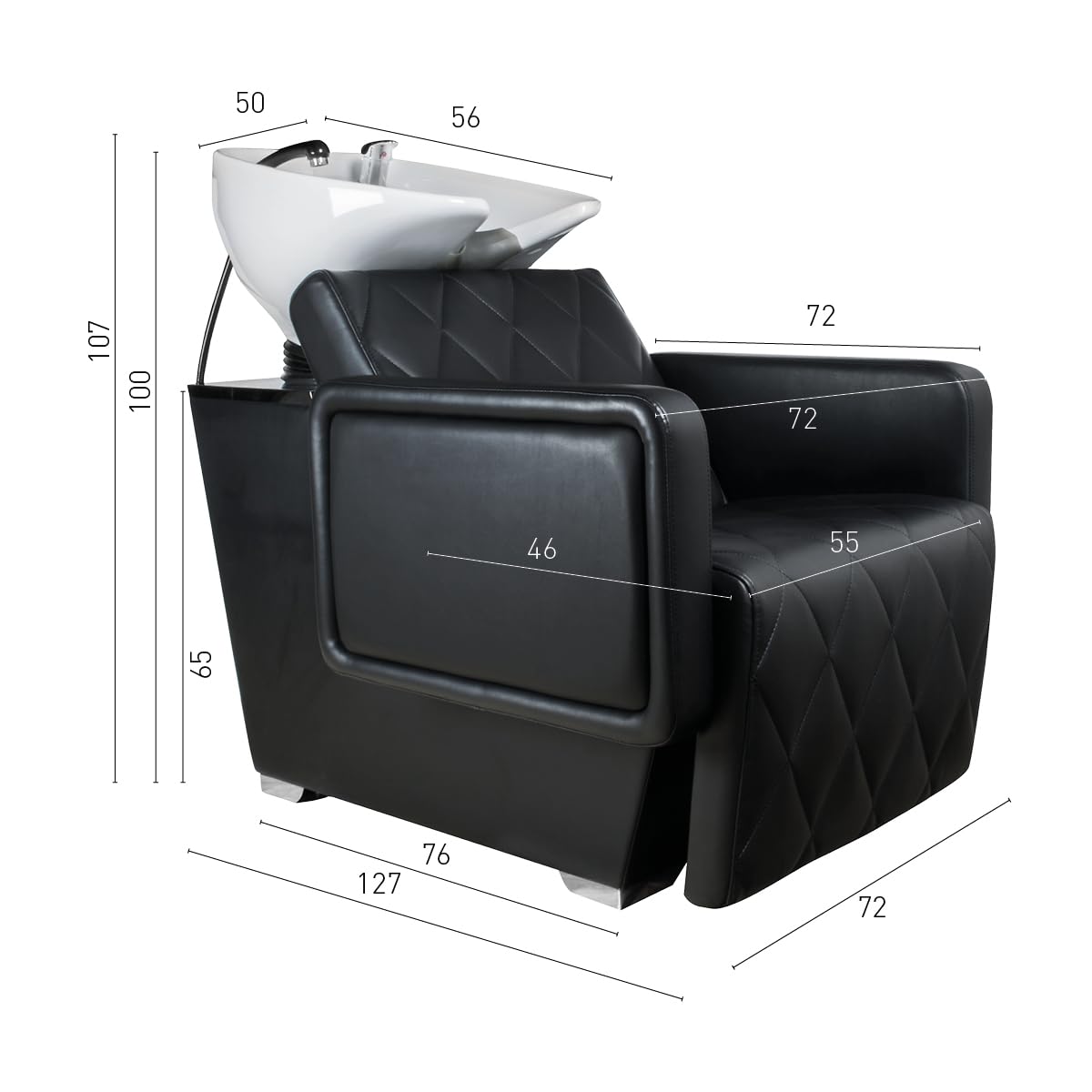 ID Italian Design – Professioneller Friseur Waschplatz – Gepolsterter ergonomischer Sitz, verstellbares Keramikwaschbecken und stabile Konstruktion – Schwarz