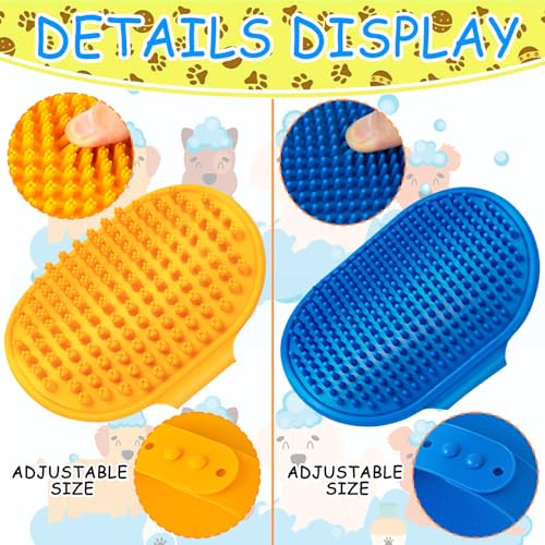 Ponpon 3PCS Dog Bath Brush Set with 4 Dog Toothbrushes - Adjustable Handle for Long and Short Hair