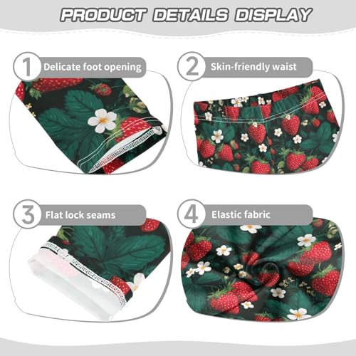 Girls' Athletic Leggings Ankle Length Yoga Dance Pants Kids Teen 4T Strawberry Leaves3