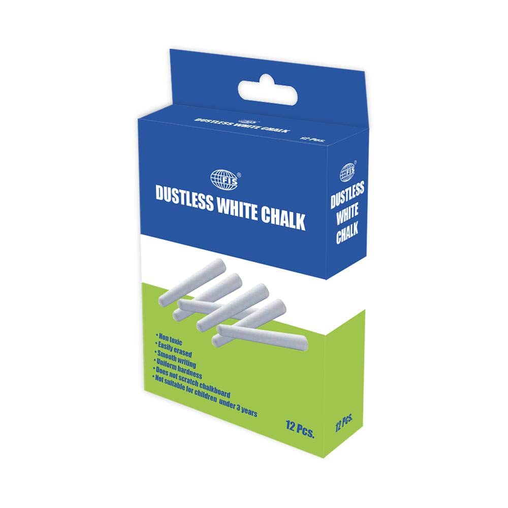 Fis Dustless White Chalks, Box Of 12 Pieces