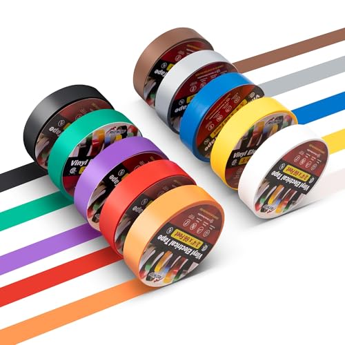 RED WOLF 10 Pack Colored Electrical Tape 3/4 Inch x 66 Ft Industrial Grade UL/CSA Listed 7 Mil Thick...
