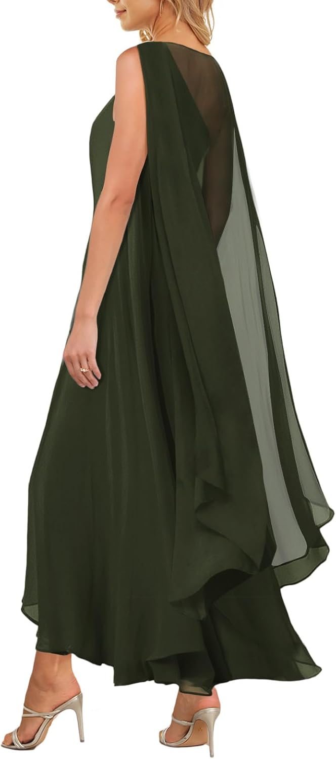 Aisbei Women's Elegant One Shoulder A Line Flowy Maxi Dress Evening Gowns Party Formal Wedding Guest Dresses with Cape - Image 2