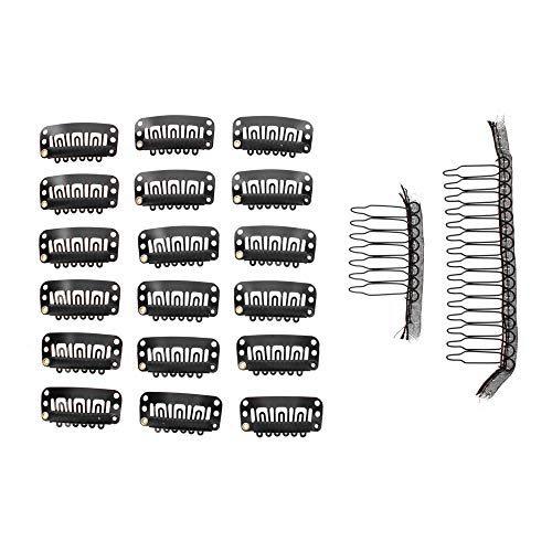 Milano Collection 20PC Value Clips & Combs Bundle: 18 PC Pack of Medium Size Snap Clip-ins and 2 Pack of Combs for Hair Extensions and Wigs - Black image 4