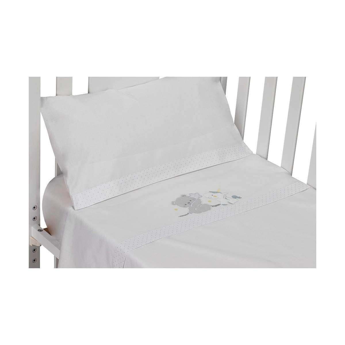 Sábanas Cuna Oso Unicornio Blanco Gris