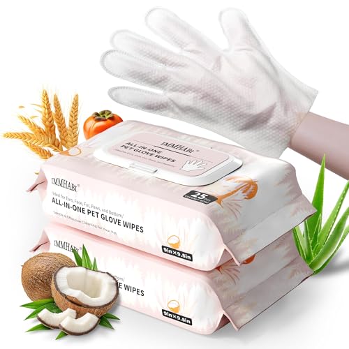 IMMHABI 50 Pcs Cleaning Deodorizing Pet Glove Wipes for Dogs