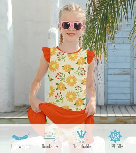 Image of Girls Swimsuit 2 Piece Ruffle Bathing Suit UPF 50+ Tankini Swimsuit Skirt with Lining Size 3-10
