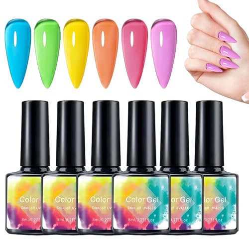 Esmalte de gel de 8 ml, 6 unidades, gel de gelatina de secado rápido, color neón para mujer, novia, fiesta, boda, uso diario, salón, reunión