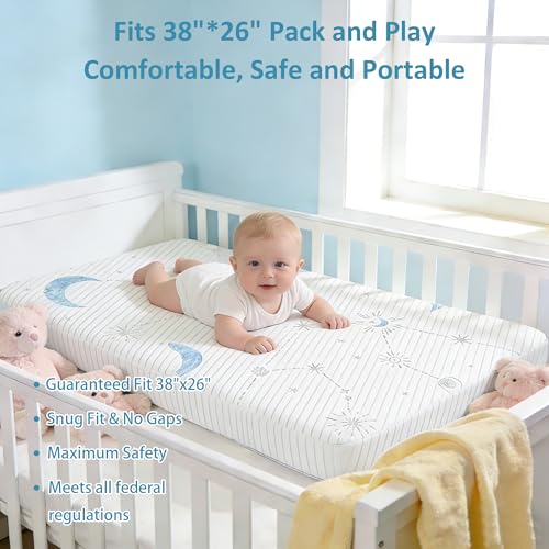 Image of PanKers Pack and Play Mattress 38 inchx26 inch, Dual Sided Pack N Play Mattresses for Baby Toddler, Premium Memory Foam Mattress for Pack N Play with Breathable Washable Cover