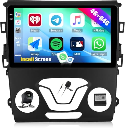 4GB+64GB Car Radio Stereo for Ford Fusion 2013-2016 (for Small Display) Wireless CarPlay & Android Auto 9 Inch in-Cell 1280 * 720 Touch Screen Head Unit with GPS WiFi Bluetooth FM Backup Camera