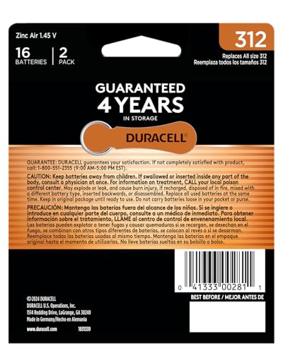 Image of Duracell Size 13 Orange Hearing Aid Batteries, 16 Count, 4-Year Storage