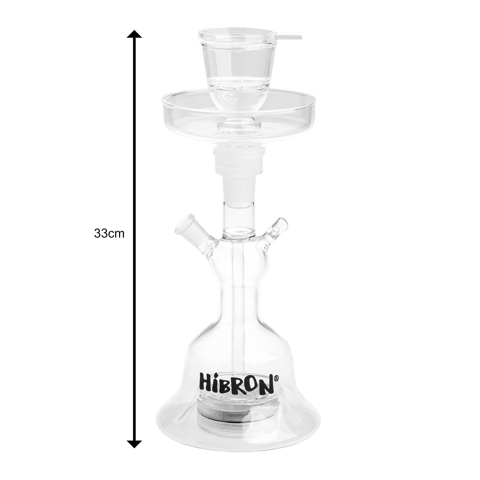 HIBRON Cachimba Buena Profesional 33cm Premium Kit Completo de Cristal Transparente, con 1 Manguera, Luz LED, Mando a distancia y Maletín.