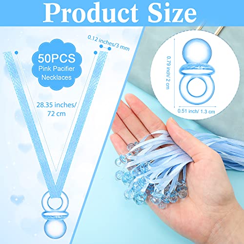 Image of Wesiti 51 Pcs Cool Baby Shower Game Wooden Sign Gift Sets 50 Baby Shower Pacifiers Necklace Acrylic Pacifier for Gender Reveal Party Favor(Bear,Blue)
