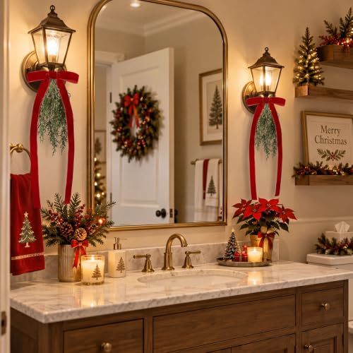 6 Christmas Teardrop Swag Red Velvet Bow 16" Pine Light Decor - Image 5