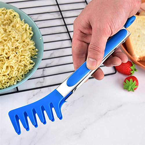 Pinza da Cucina Pinza per Alimenti in Acciaio Inossidabile può Essere Utilizzata in Cucina Pinza per Pasta Pinza per Spaghetti Punta in Silicone (Blu)