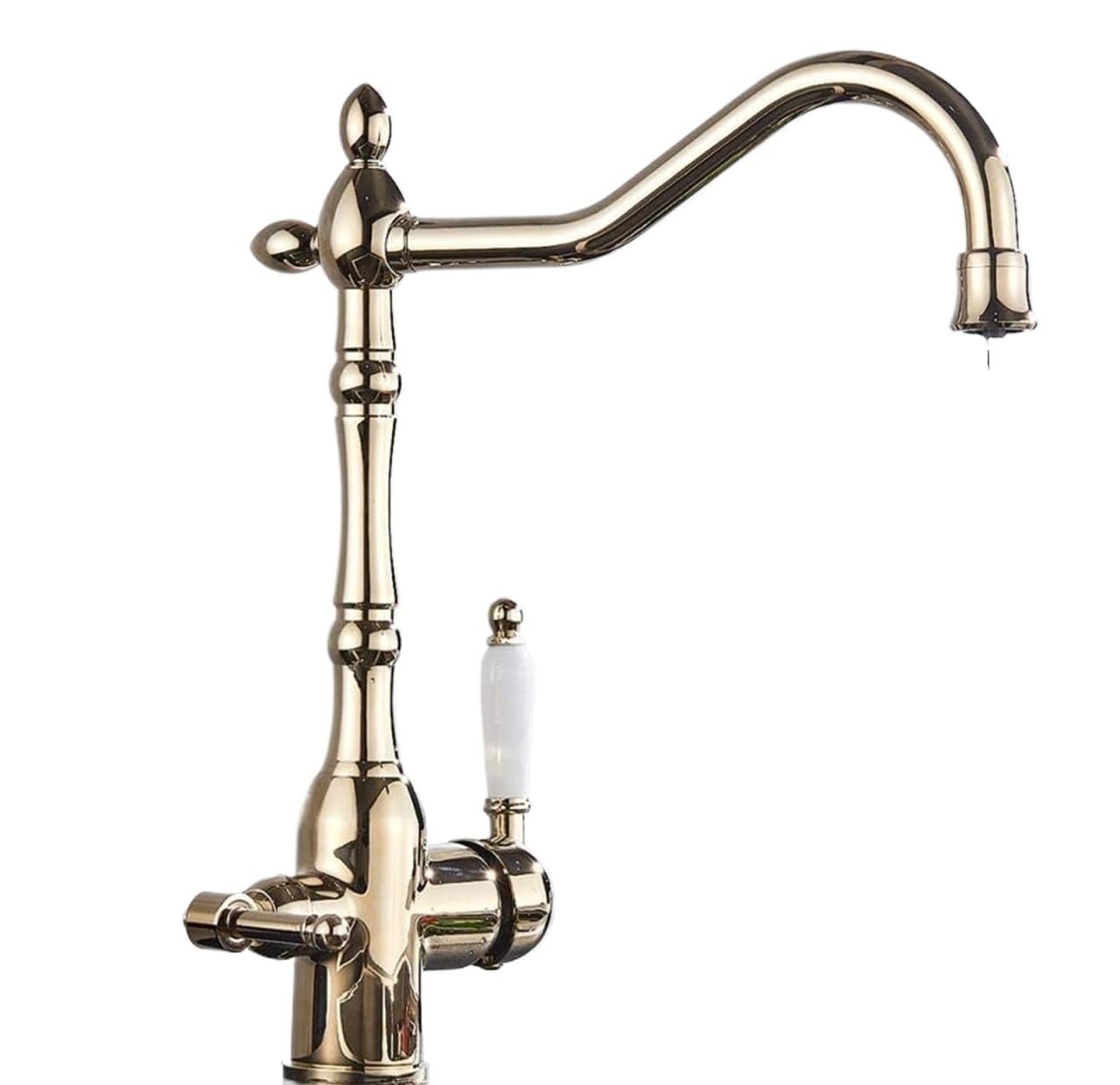 MXXQRHF Commercial Kitchen Sink Faucet - 360° Rotating Dual Handle Mixer Tap with Dual Water Function & Filter for Bar & Farmhouse - Brushed Gold Finish