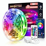 DAYBETTER Led Strip Lights 50ft, RGB Led Lights App Controlled, 24 Keys Remote 5050 for Bedroom,...