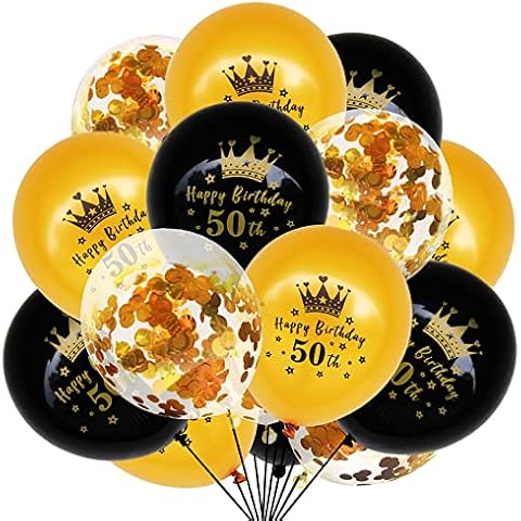 50th Happy Birthday Balloons,25PCS 12 Inch Black Gold Latex Balloon confetti Balloon Happy Birthday Balloons for 50th Birthday Party(50th) Cover