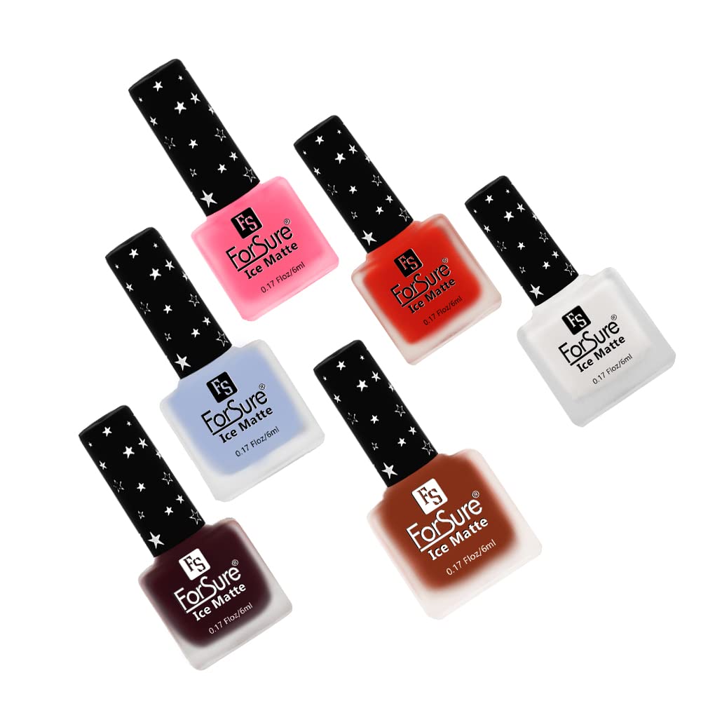 ForSure® Ice Matte Nail Paint Combo Set of 6 Pcs Multicolor Nail Polish (Brown Wood,Blue Clouds,Coral Pink,White,Rouged Red,Tropical Wine)-image-10