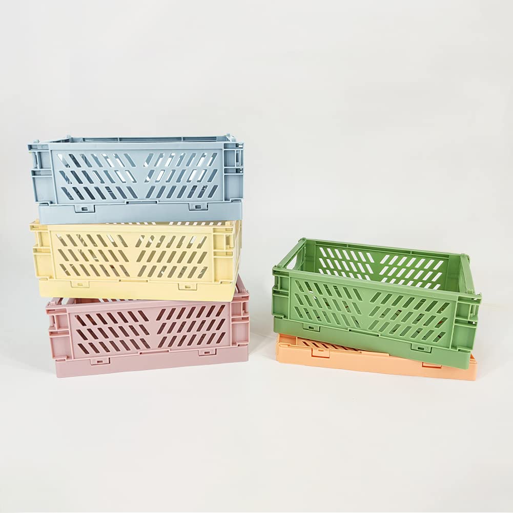 5-Pack Mini Plastic Baskets for Shelf Storage Organizing, Collapsible Storage Crates Stacking Folding Storage Baskets for Home Kitchen Bedroom Bathroom Office (5.9" x 3.8" x 2.2")