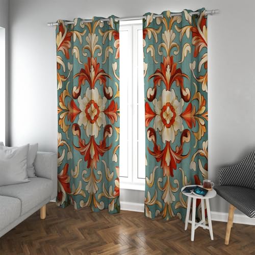 UIRINGART Cortinas de Puertas correderas Cortinas de Ojal oscurecedor Floral clásico Cortinas de Ventana Reductoras de Ruido de Estilo Boho para la Sala de Estar del Dormitorio 2 Paneles H160xB132