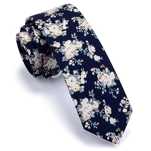Image of GUSLESON Fashion 2.4 inch（6cm） Floral Skinny Tie for Men Slim Flower Print Cotton Necktie for Wedding Party