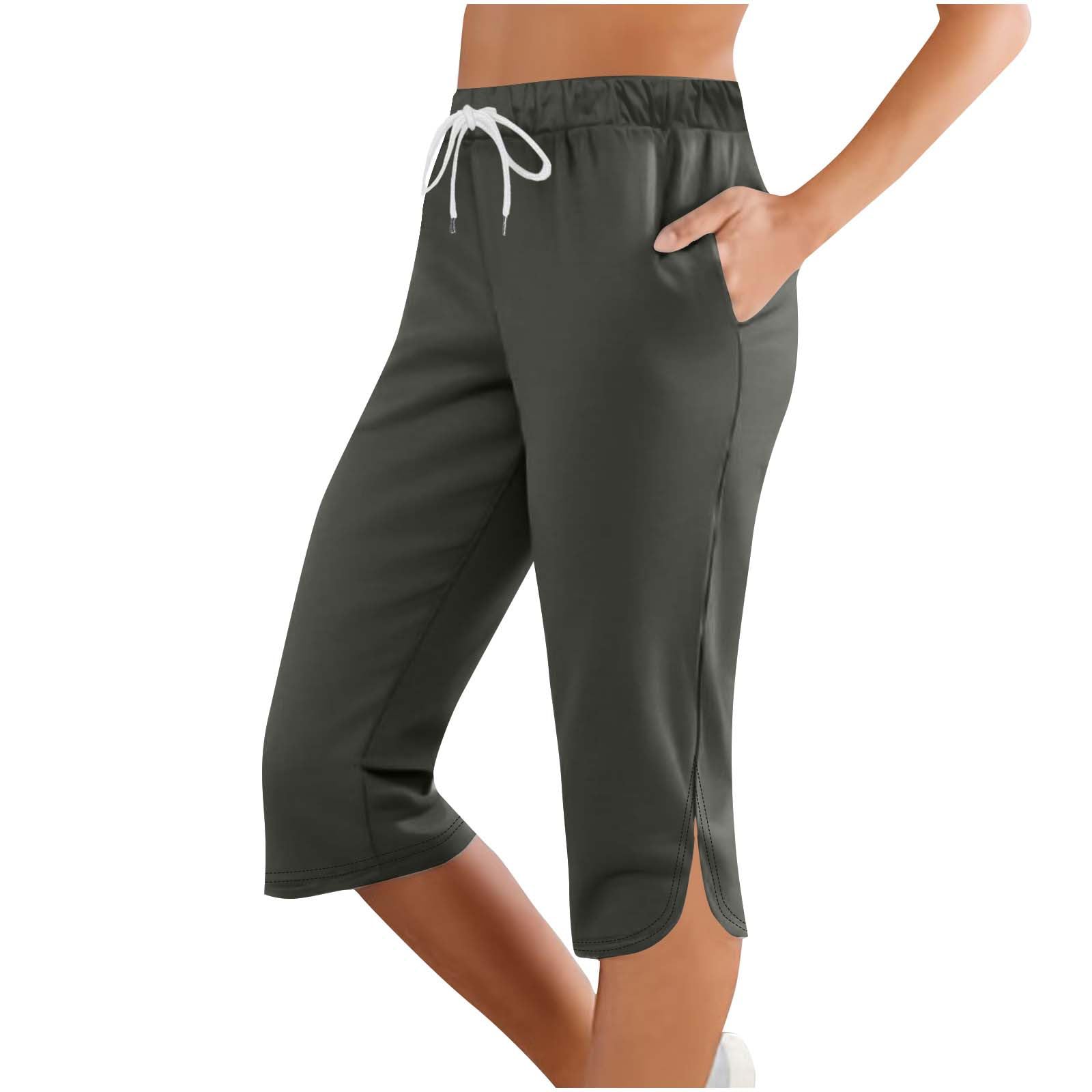 Women Capri Pants Summer Cut Out Side Casual Fashion Drawstring Soft Comfort Capris Workout Running Cropped Jogger — view 11
