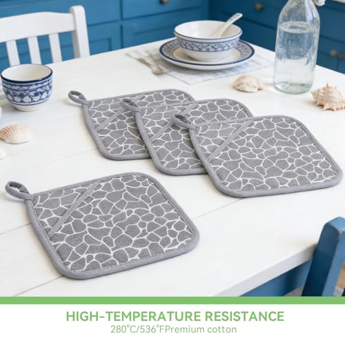 MINGBOLIN 4 Stück Silikon Topflappen Set rutschfest & Hitzebeständig, Waschbare Küchen Topflappen zum Kochen Backen Grillen Küchenzubehör