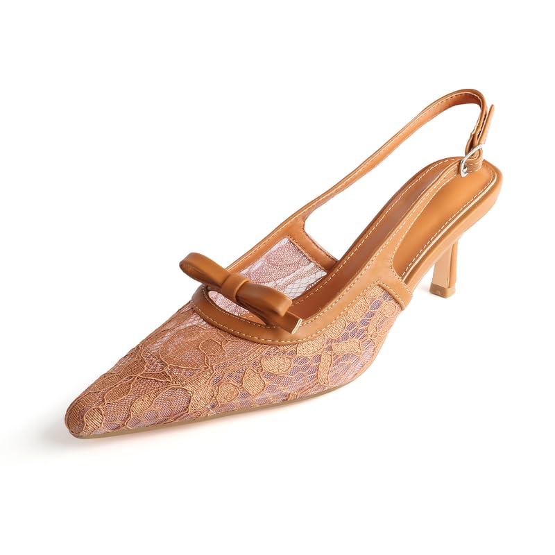 Image of MAVMAX Slingback Heels for Women Kitten Heels with Bow Pointed Close Toe Pumps Dress Party Heeled Sexy Wedding Shoes