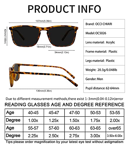 Image of OCCI CHIARI Reading Sunglasses for Men Wide Sun Glasses Readers 2.75 Outdoor UV400(1.0 1.25 1.5 1.75 2.0 2.25 2.5 2.75 3.0 3.5)