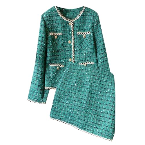 Ensemble en tweed veste et jupe jacquard tenue d'hiver chic pour femme