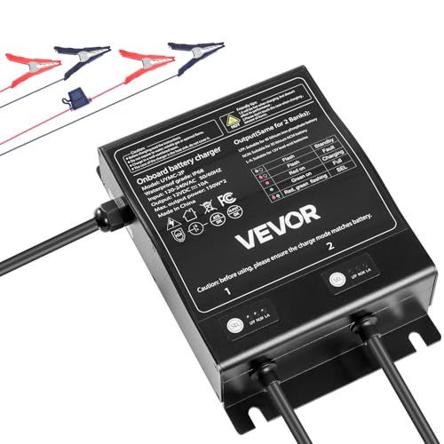 VEVOR Marine Battery Charger, 2-Bank, 10A 12V Onboard Boat Charger, IP68 Waterproof Smart On-Board Battery Charger, for Lithium-Ion (LiFePO4), NCM, Lead-Acid Batteries, Large Boat, Yacht, RV, Trailer