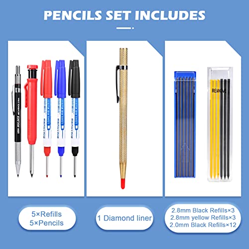 Cieex Set Matita da carpentiere Pennarelli Foro