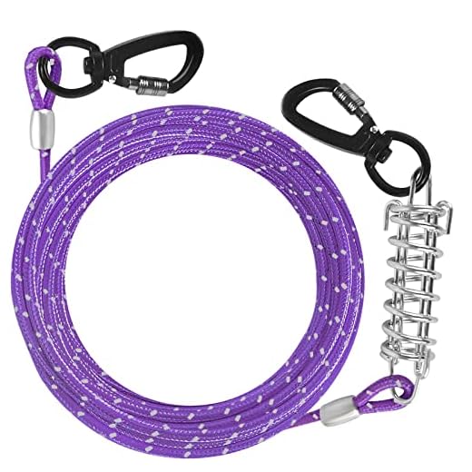 VIVBOO Dog Tie Out Cable 10ft/15ft/20ft/30ft Dog Runner for Yard and Outdoor with Swivel Hook Green/Blue/Purple Reflective Lead Dog Chains for Training Small to Medium Dogs Up to 100lbs
