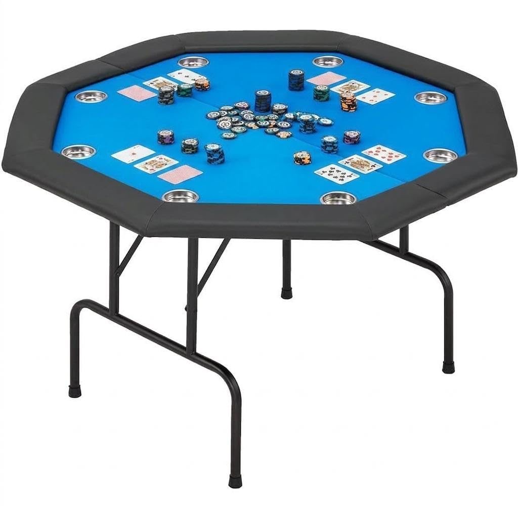 Table De Poker Pliable Octogonale Pour 8 Joueurs, Table De Poker De Casino Avec Pieds En Fer, Porte-Gobelets En Acier Inoxydable, Surface Résistante à l'Eau Pour Jeu De Cartes, Soirées En Famille Et c