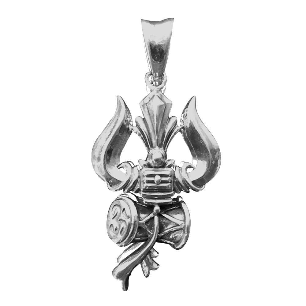 925 Silver Lord Shiva Trishul Pendant with Damaru – Unisex Spiritual Jewelry for Men & Women Divine Trident Symbol Gift for Loved Ones Hindu Religious Accessory