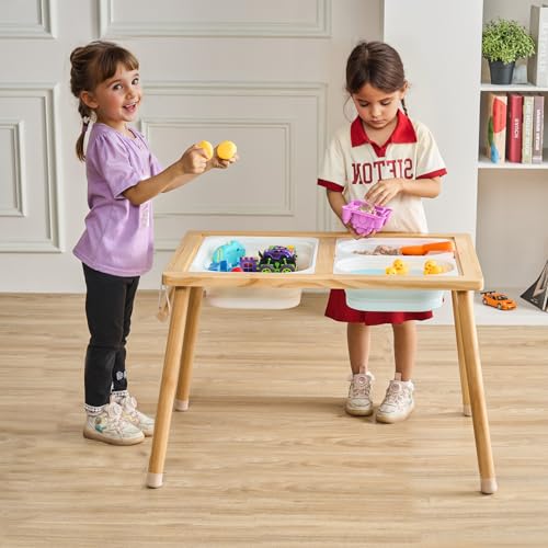 Image of VEVOR Sensory Table for Toddlers, Activity with 3 Foldable Storage Bins, Paper Roll Holder, Indoor /Outdoor Play Sand and Water, Wooden Drawing Table, Gift for Boys Girls