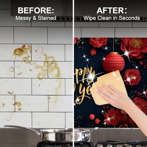 Image of Happy New Year Lantern Backsplash Peel and Stick, 35.4x23.6 in