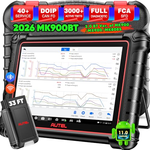 Autel Scanner MaxiCOM MK900BT, 2026 MK900-BT Bidirectional Diagnostic Scan Tool, 2.0 BT Ver. of MK900 MX900, 8in Up of MK808S MK808BT PRO MX808S MK808Z, 40+ Reset, 3K+ Active Tests, CAN FD & DoIP, FCA