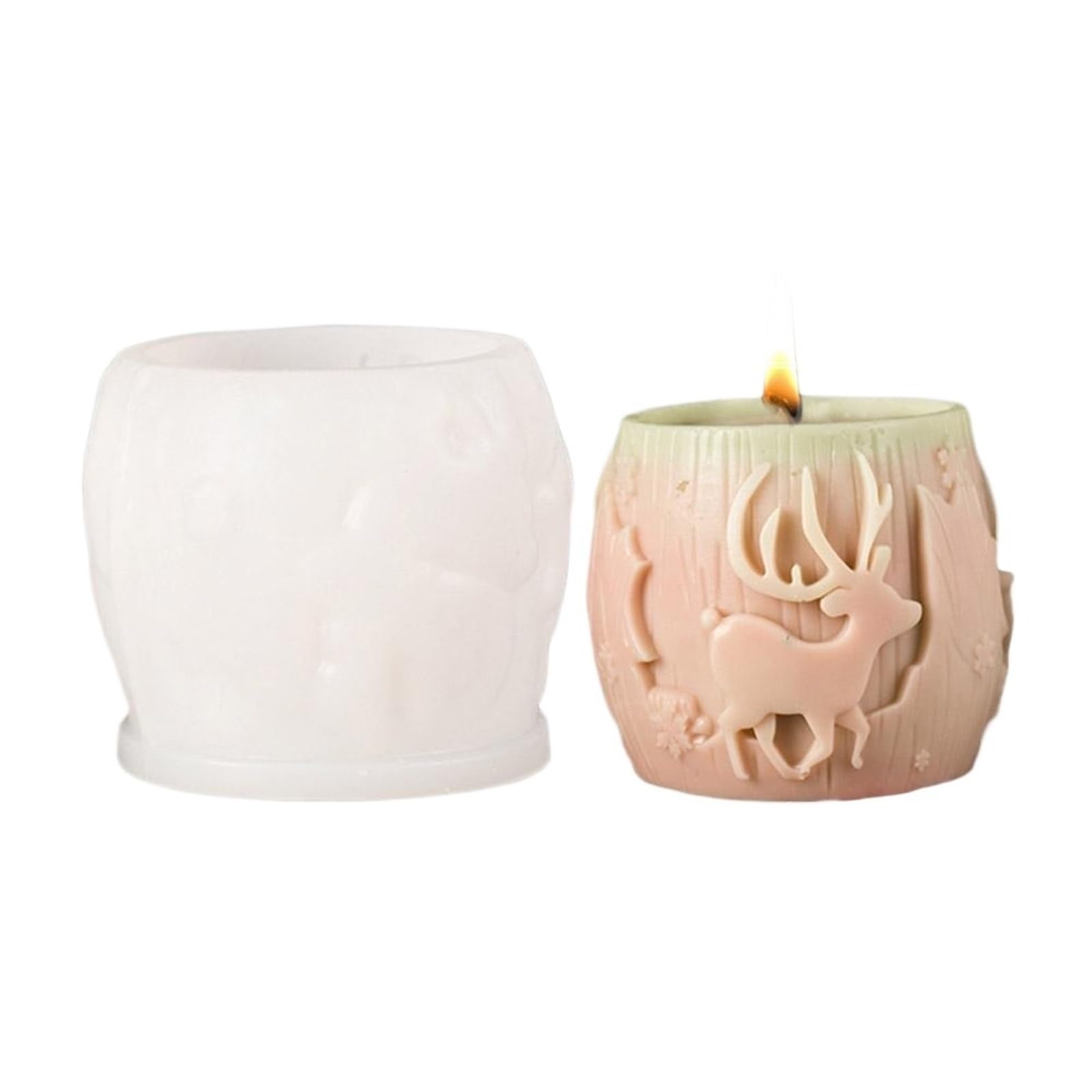 7 Uds. De vela cilíndrica con patrón de tallado árbol Navidad, molde silicona 3D, cilíndrico for alce y copo nieve Reno para Velas(Clear07)