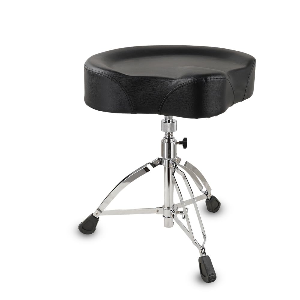 Kadence DRTH-BKJ01 Saddle Drum Throne | Ergonomic PU Leather Seat & Adjustable Height | Double-Braced Tripod | 360° Swivel | Stable & Comfortable for Practice, Studio & Stage | Black-image-10