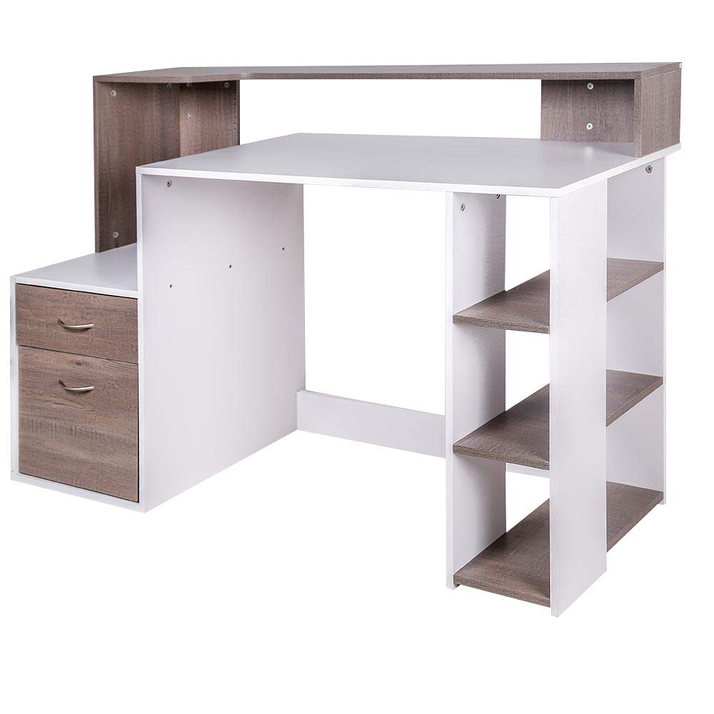 BAKAJI Scrivania con Cassetto e Mobiletto Tavolo da Lavoro Porta Pc Computer in Legno Melaminico Arredamento Casa Ufficio Cameretta (Grigio Rovere)