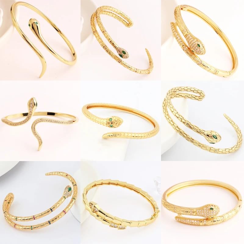 14K Yellow Gold Medusa Bracelet, Steling Silver Medusa Snake Charm Bracelets For Elegant Women, Cubic Zirconia Bracelet & Bangle Adjustable Pulseras Mujer, Animal Snake Bangles Cuff2