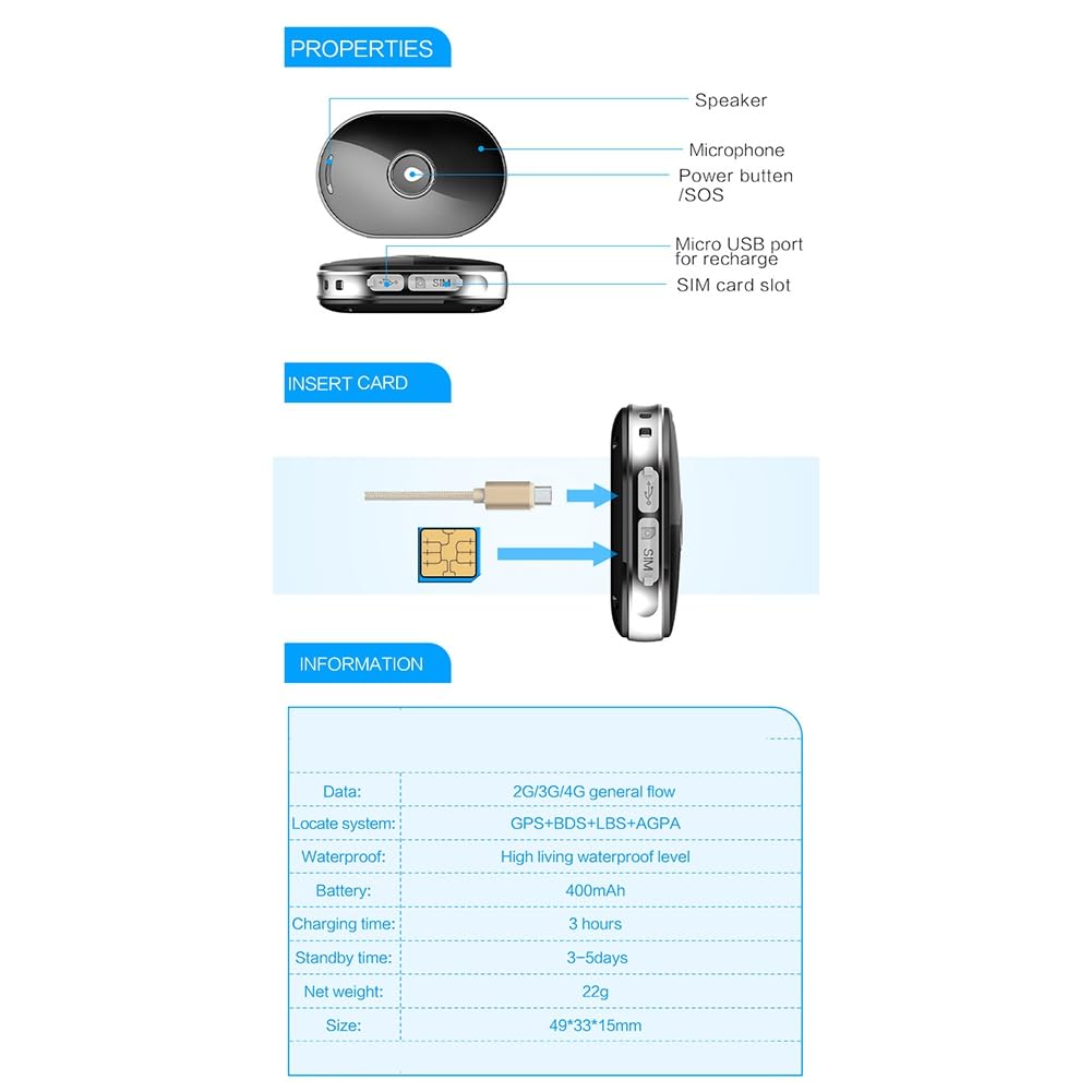 Localizador GPS Impermeable para Mascotas, Rastreador WiFi Impermeable para Mascotas, Mini Rastreador para Perros