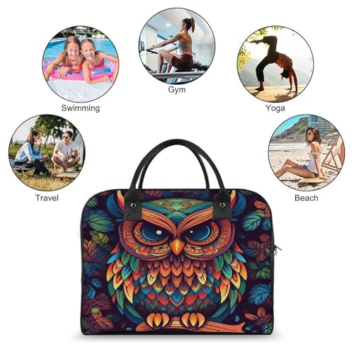 Travel Bag Lightweight Overnight Bag Portable Color Owl Pattern Print Tote Bags For Women And Men3